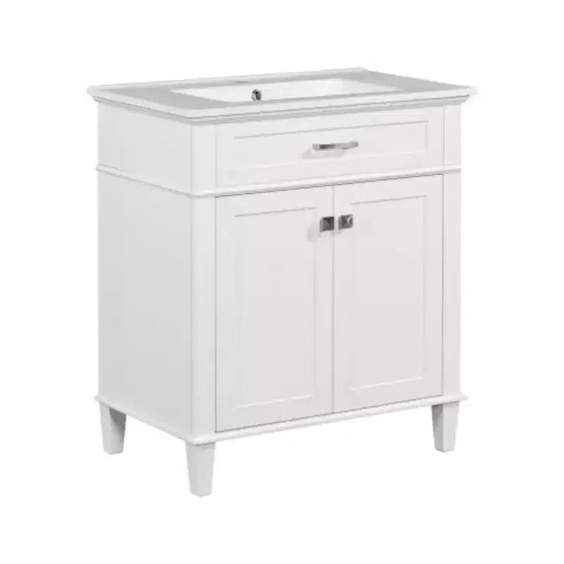 Meuble de salle de bain avec lavabo en céramique, portes à fermeture douce et étagère réglable