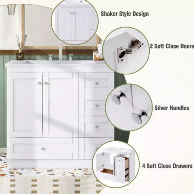 Meuble-lavabo de salle de bain autoportant de style Shaker avec évier