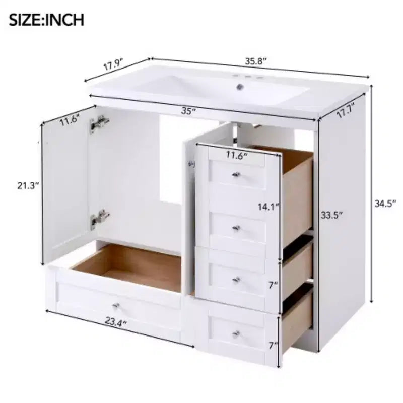 Meuble-lavabo de salle de bain autoportant de style Shaker avec évier