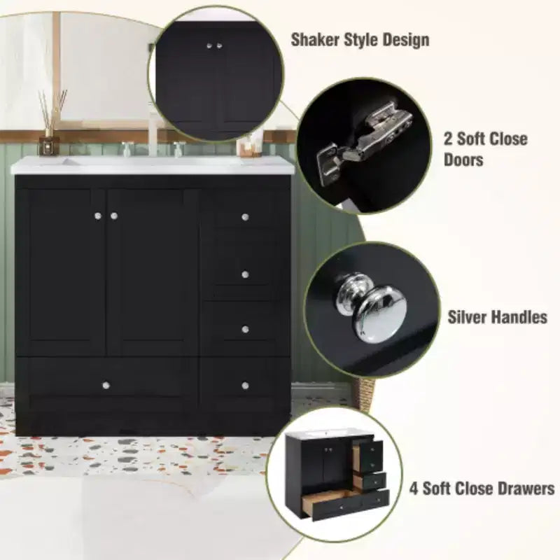 Meuble-lavabo de salle de bain autoportant de style Shaker avec évier