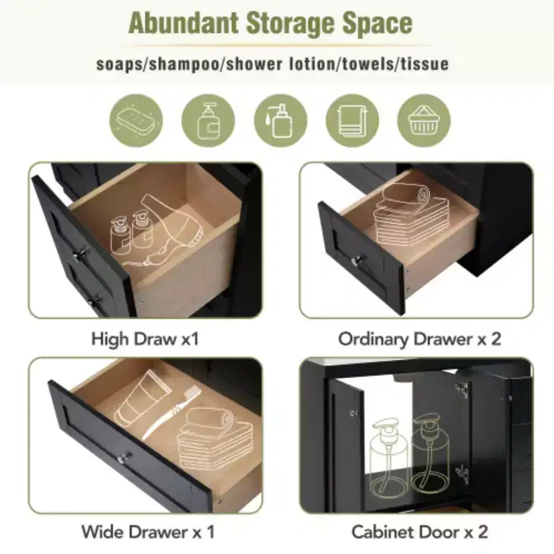 Meuble-lavabo de salle de bain autoportant de style Shaker avec évier