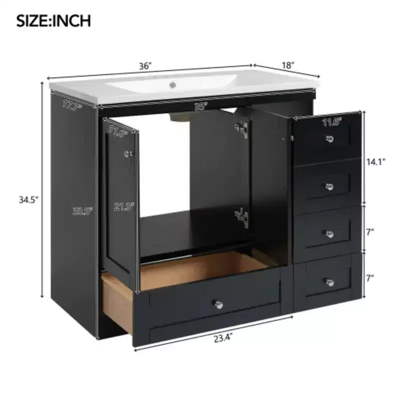 Meuble-lavabo de salle de bain autoportant de style Shaker avec évier