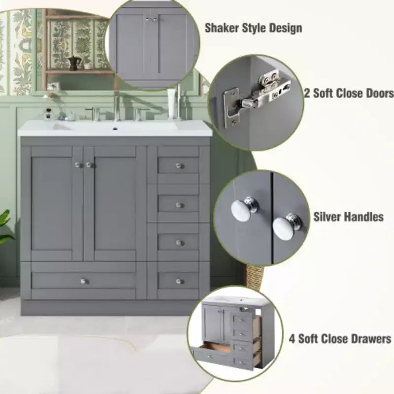 Meuble-lavabo de salle de bain autoportant de style Shaker avec évier