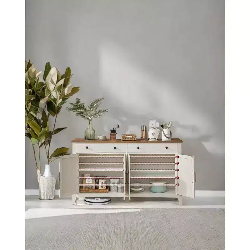 Meuble de rangement de cuisine miel marron avec 2 tiroirs et étagères réglables,