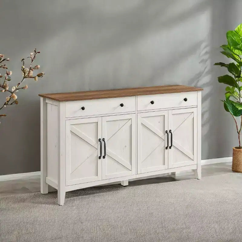 Meuble de rangement de cuisine miel marron avec 2 tiroirs et étagères réglables,