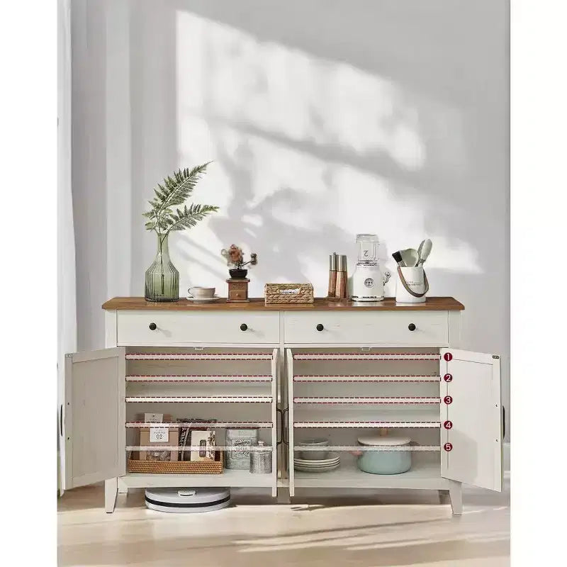 Meuble de rangement de cuisine miel marron avec 2 tiroirs et étagères réglables,