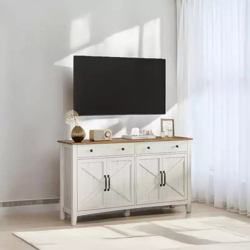 Meuble de rangement de cuisine miel marron avec 2 tiroirs et étagères réglables,