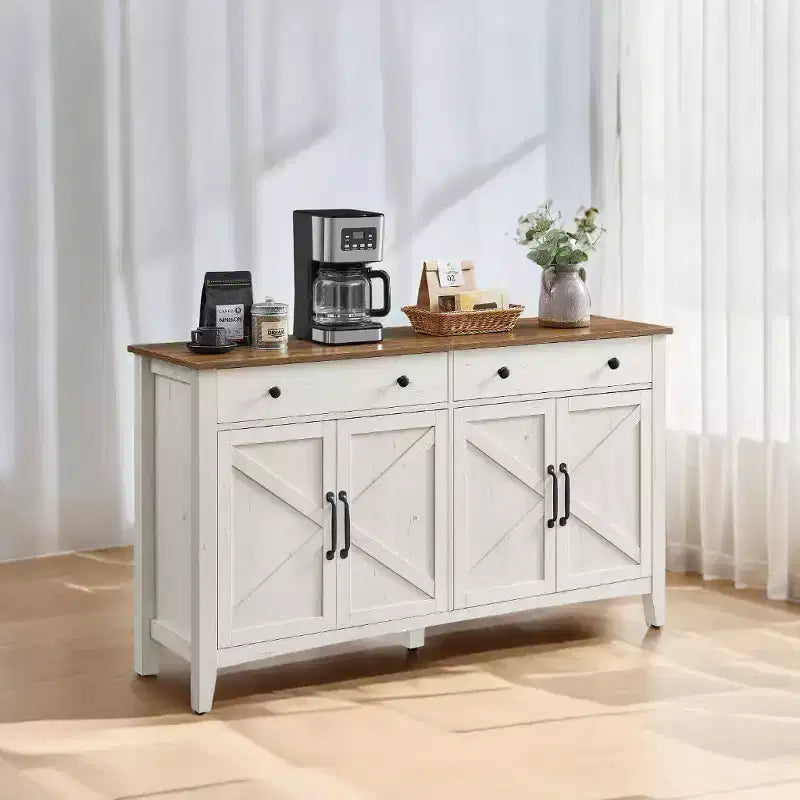 Meuble de rangement de cuisine miel marron avec 2 tiroirs et étagères réglables,