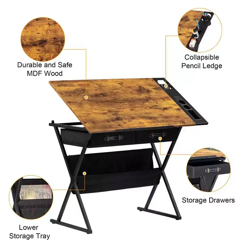 Table à dessin en bois/Table à dessin avec roulettes/Table d'architecte inclinable