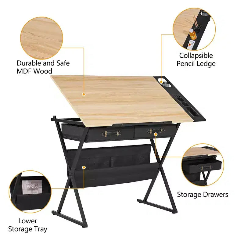 Table à dessin en bois/Table à dessin avec roulettes/Table d'architecte inclinable