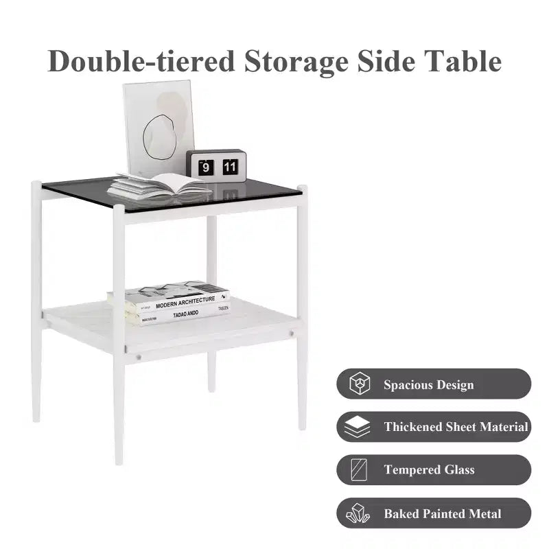 Table d'appoint rectangulaire avec plateau en verre trempé, pour salon, verre gris