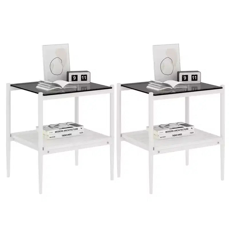 Table d'appoint rectangulaire avec plateau en verre trempé, pour salon, verre gris