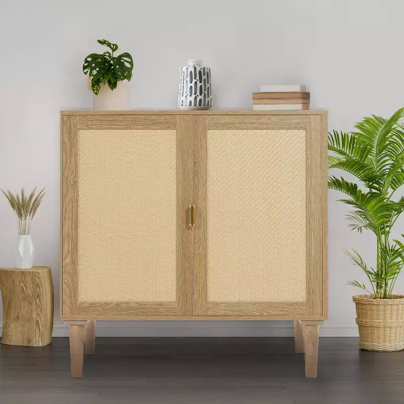 Home Imports Emporium Double Door Rattan Table  Natural Woven Cabinet for Modern Boho Home Decor, Versatile Storage Cabinet