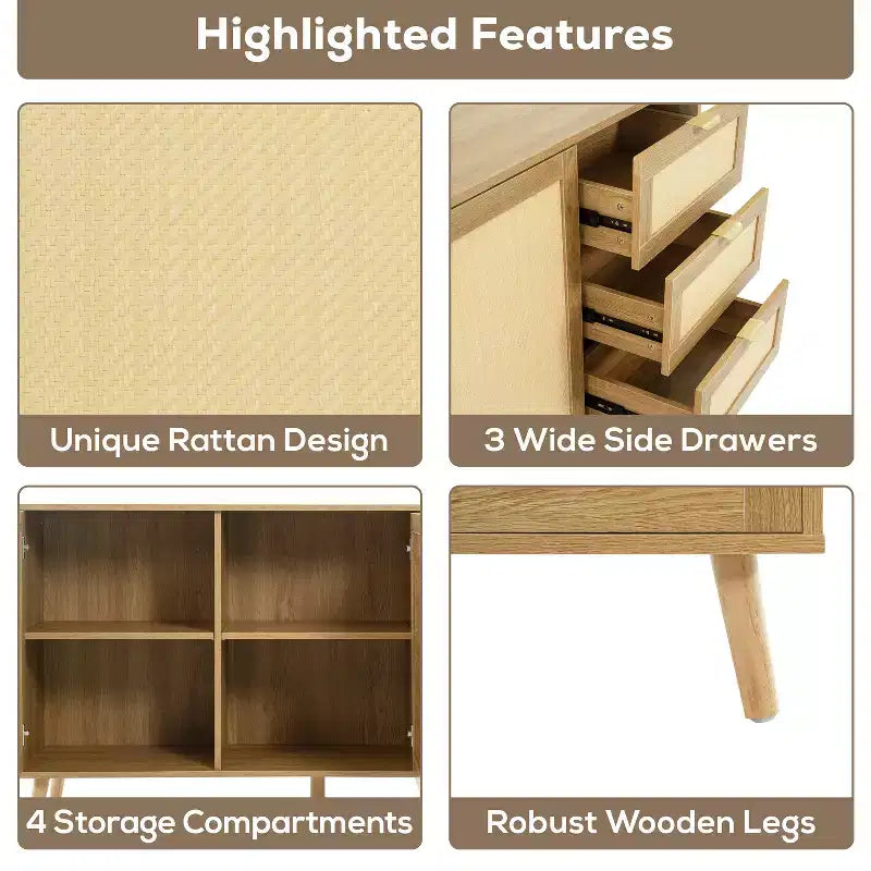 Table en rotin à double porte - Armoire tressée naturelle pour une décoration d'intérieur bohème moderne