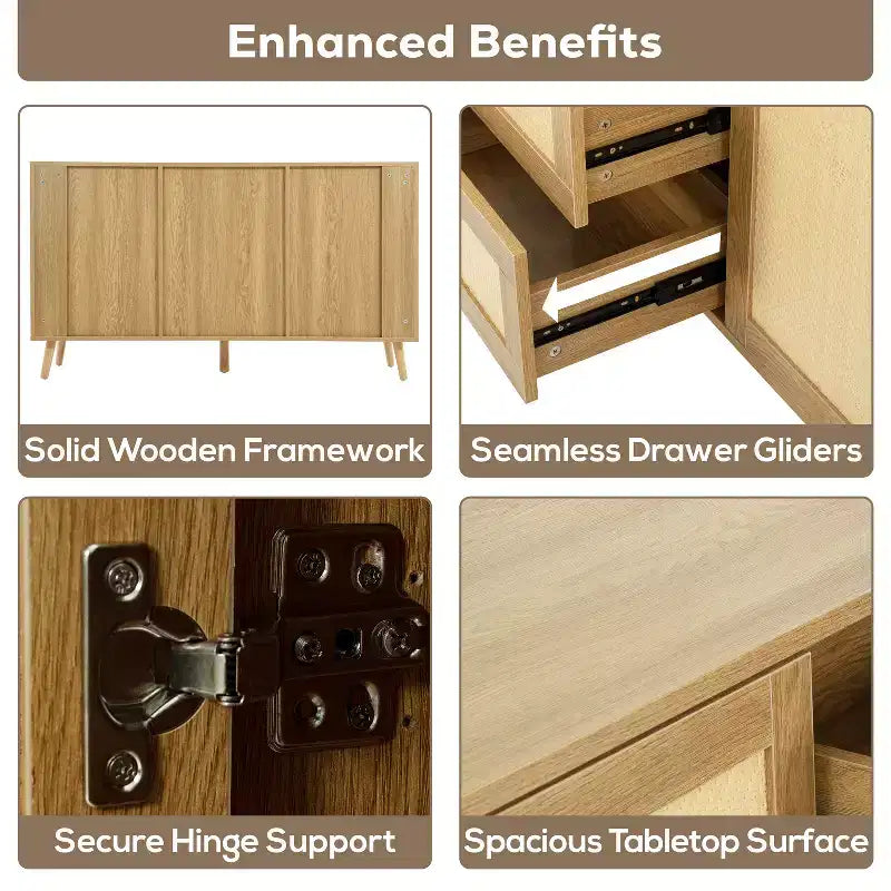 Table en rotin à double porte - Armoire tressée naturelle pour une décoration d'intérieur bohème moderne