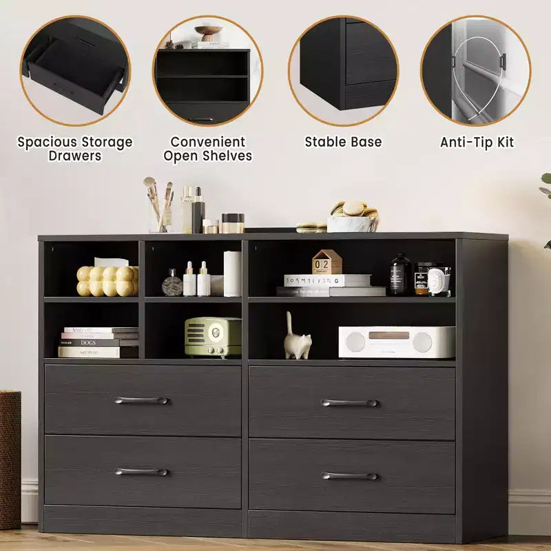 Commode 4 tiroirs pour chambre à coucher, commode moderne, meuble TV