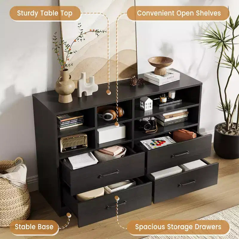Commode 4 tiroirs pour chambre à coucher, commode moderne, meuble TV