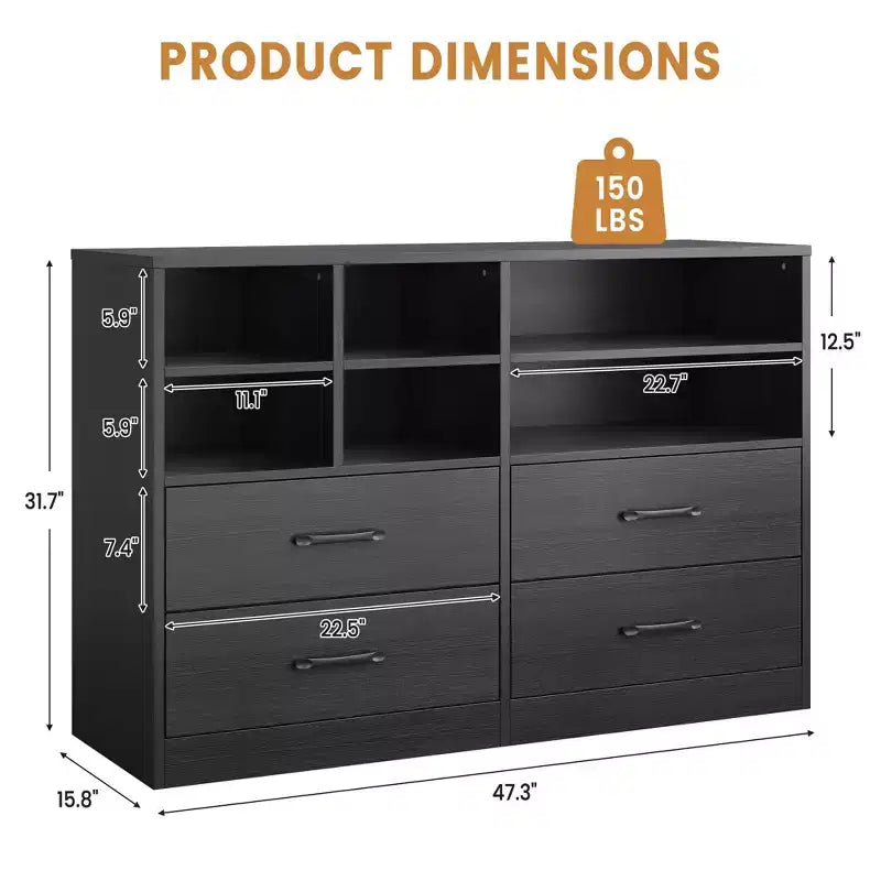 Commode 4 tiroirs pour chambre à coucher, commode moderne, meuble TV