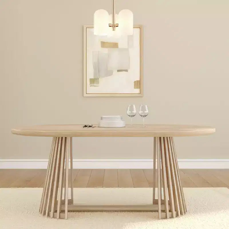 Table à manger rectangulaire, Table de cuisine minimaliste en bois massif pour 6 personnes