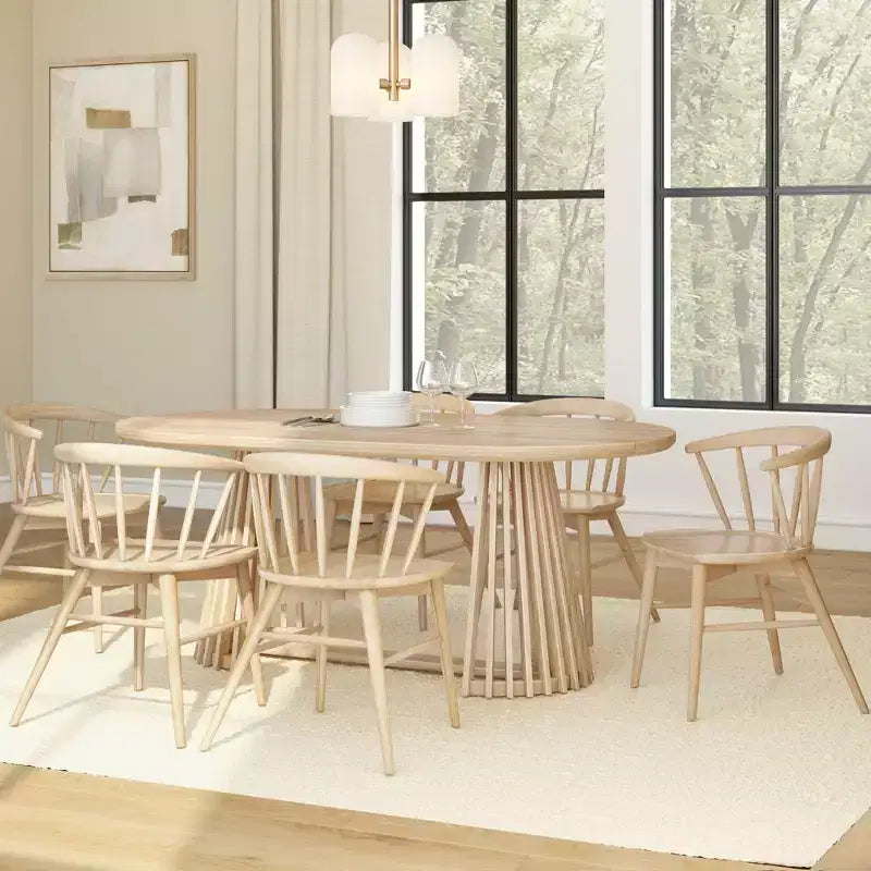 Table à manger rectangulaire, Table de cuisine minimaliste en bois massif pour 6 personnes