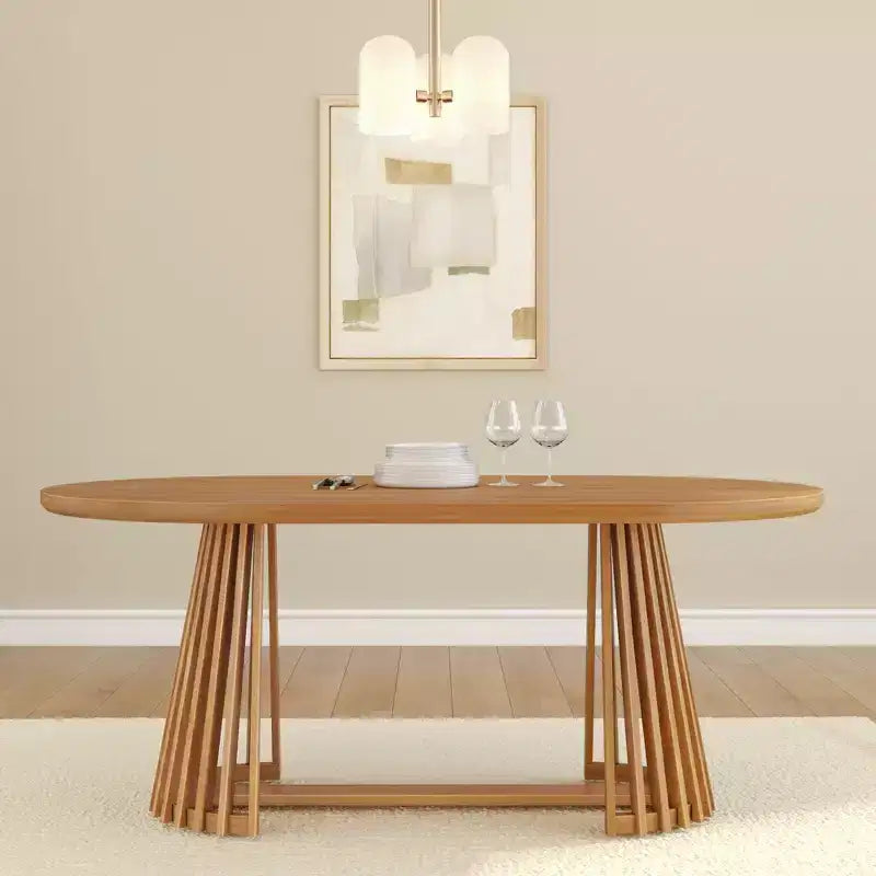 Table à manger rectangulaire, Table de cuisine minimaliste en bois massif pour 6 personnes