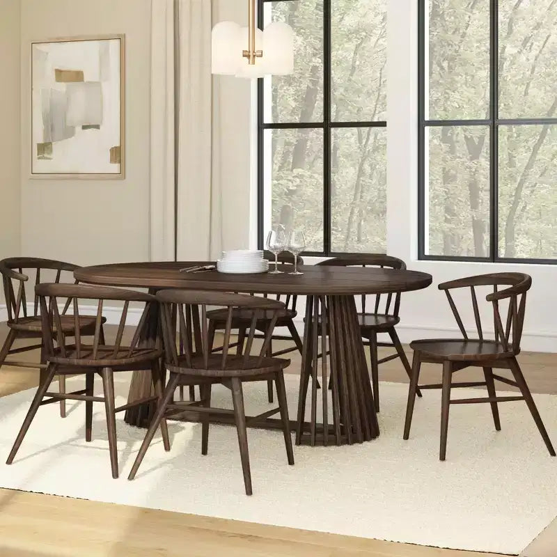 Table à manger rectangulaire, Table de cuisine minimaliste en bois massif pour 6 personnes