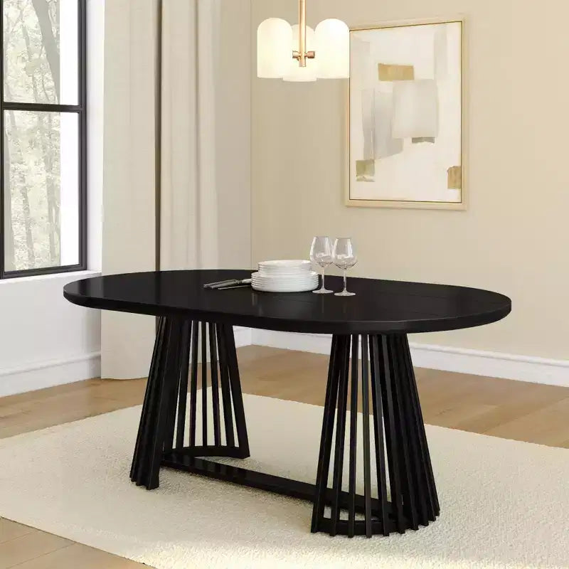 Table à manger rectangulaire, Table de cuisine minimaliste en bois massif pour 6 personnes