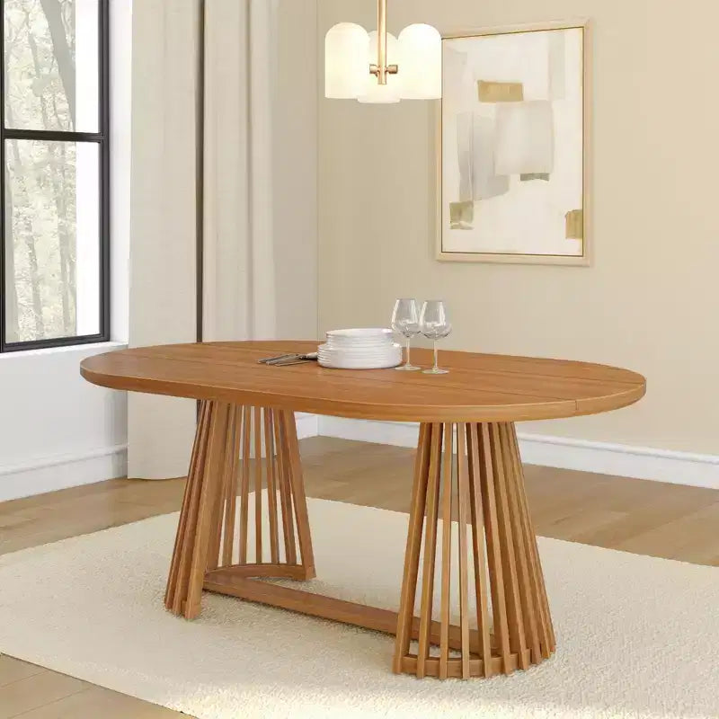 Table à manger rectangulaire, Table de cuisine minimaliste en bois massif pour 6 personnes