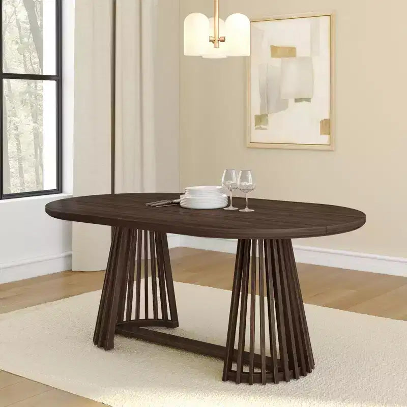 Table à manger rectangulaire, Table de cuisine minimaliste en bois massif pour 6 personnes