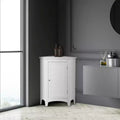 Meuble d'angle de sol en bois sur pied avec porte à persiennes factices, blanc