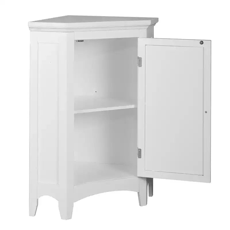 Meuble d'angle de sol en bois sur pied avec porte à persiennes factices, blanc