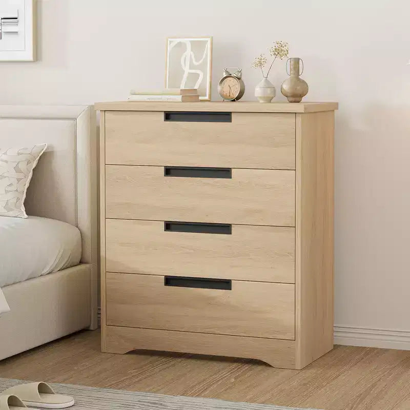 4 Drawer Dresser for Bedroom, Natural Dresser Chest of Drawers with Embedded Handles, Wooden Dresser Organizer for Living Room Nursery Entryway
