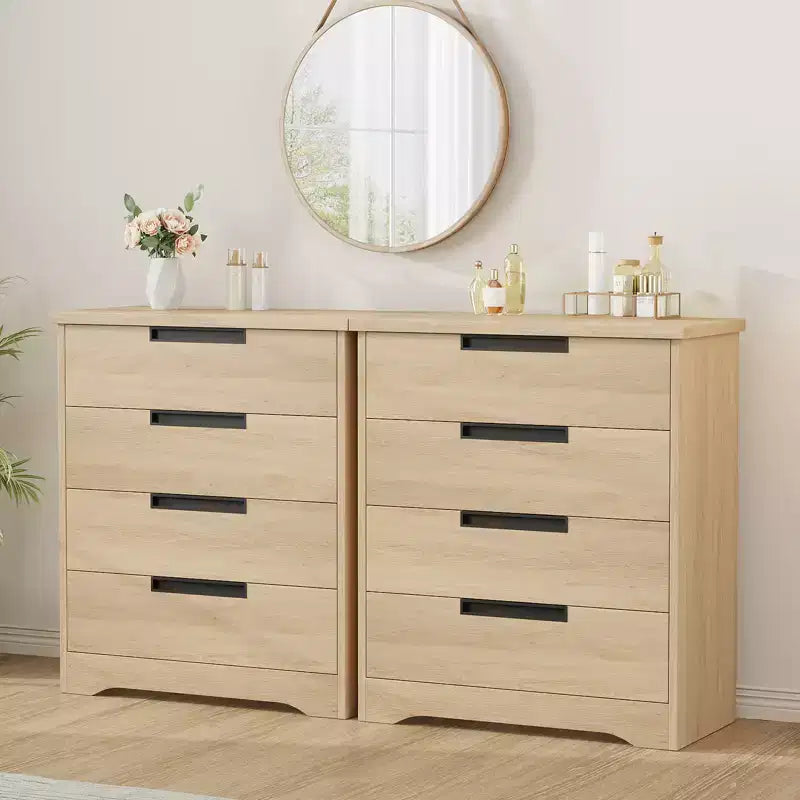 Commode à 4 tiroirs pour chambre à coucher, commode de rangement naturelle