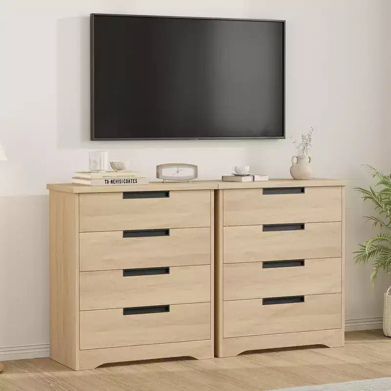 Commode à 4 tiroirs pour chambre à coucher, commode de rangement naturelle