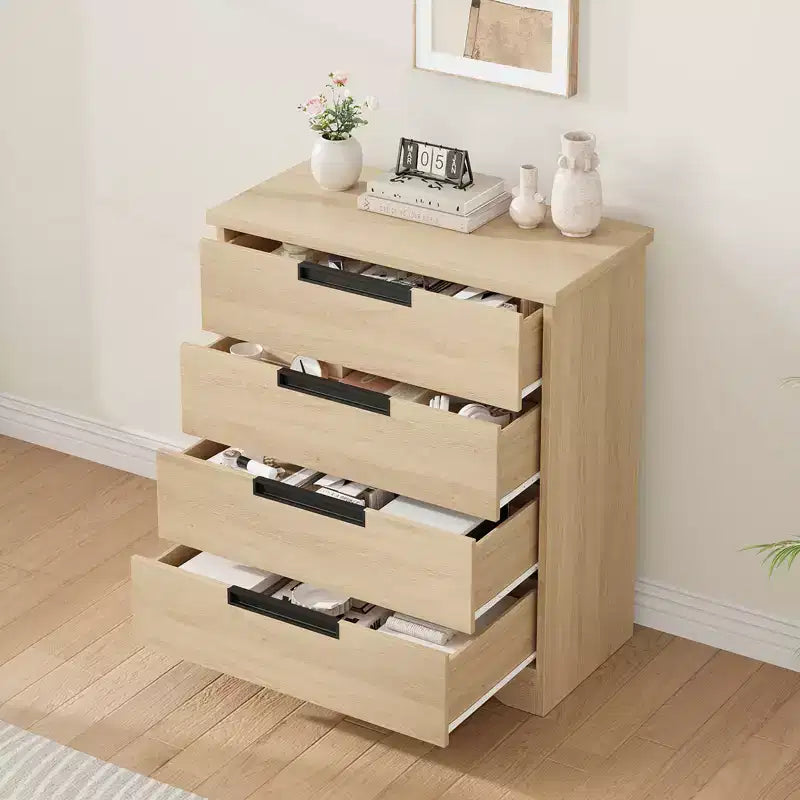 Commode à 4 tiroirs pour chambre à coucher, commode de rangement naturelle
