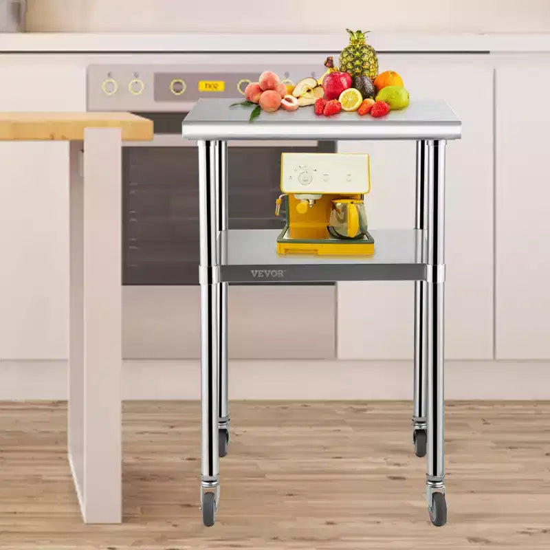 Table de préparation en acier inoxydable, table de travail en métal robuste avec étagère inférieure réglable