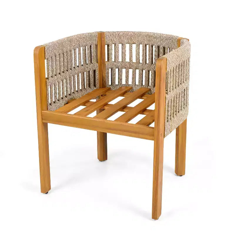 Chaises de patio en bois d'acacia avec accoudoirs recouverts de corde et coussins en mousse imperméable