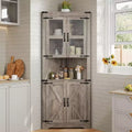 Whizmax Farmhouse Corner Cabinet, Tall Corner Storage Cabinet with Glass Door & Adjustable Shelves, Bathroom Cabinet for Living Room, Bathroom