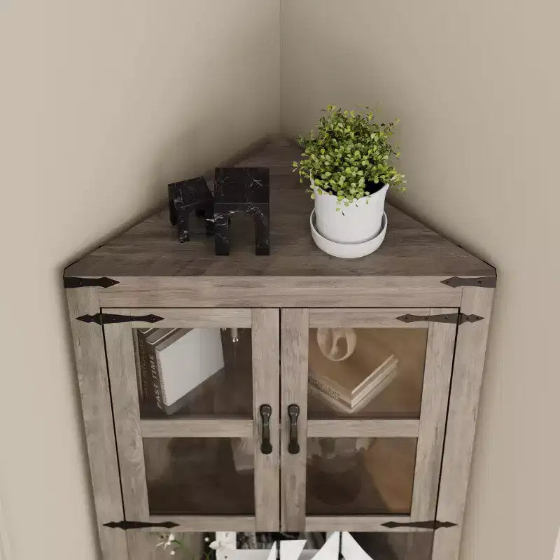 Armoire d'angle de ferme, haute armoire de rangement d'angle avec porte en verre
