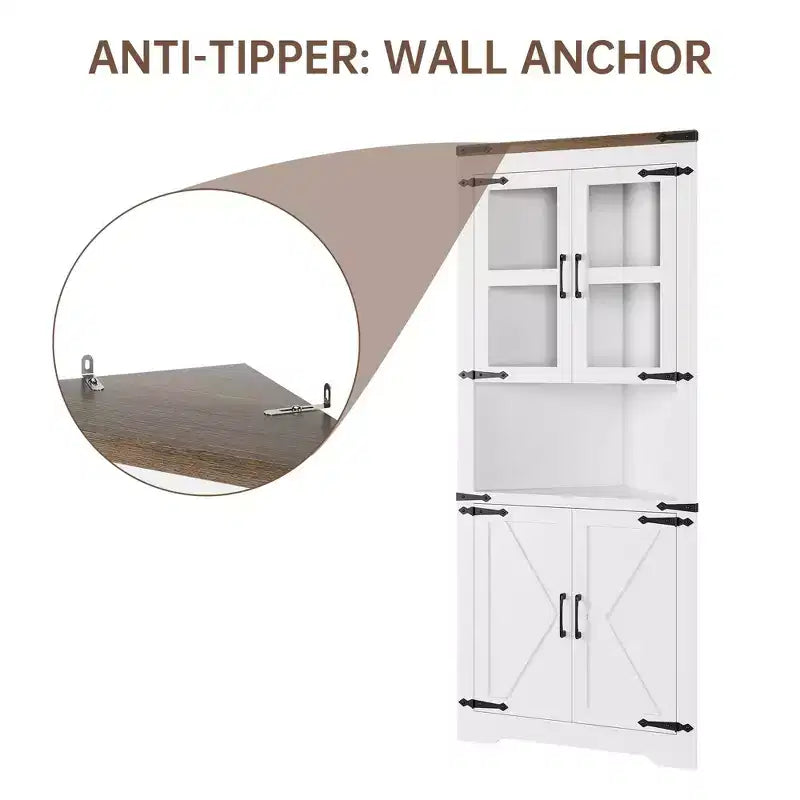 Armoire d'angle de ferme, haute armoire de rangement d'angle avec porte en verre