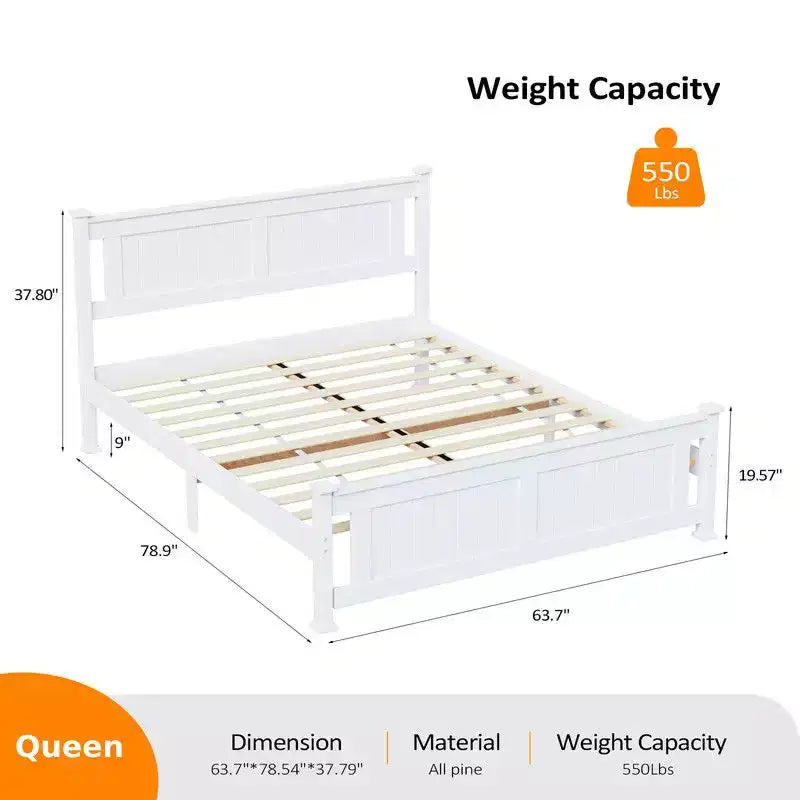 Cadre de lit en bois taille Queen avec tête de lit blanc