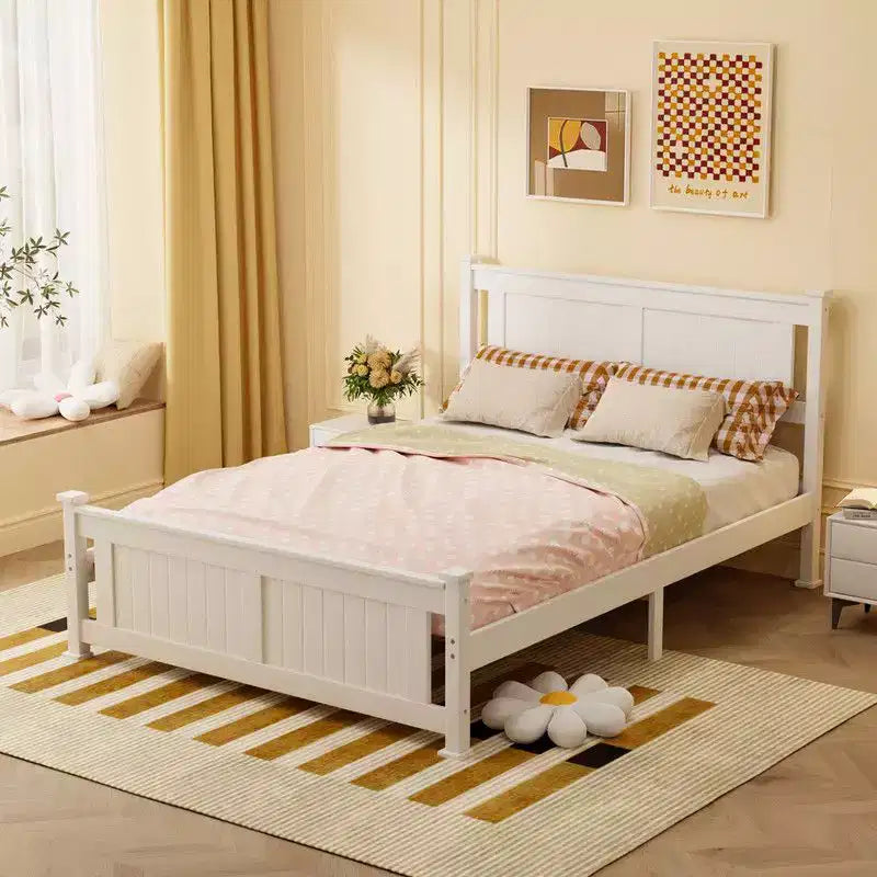 Cadre de lit en bois taille Queen avec tête de lit blanc