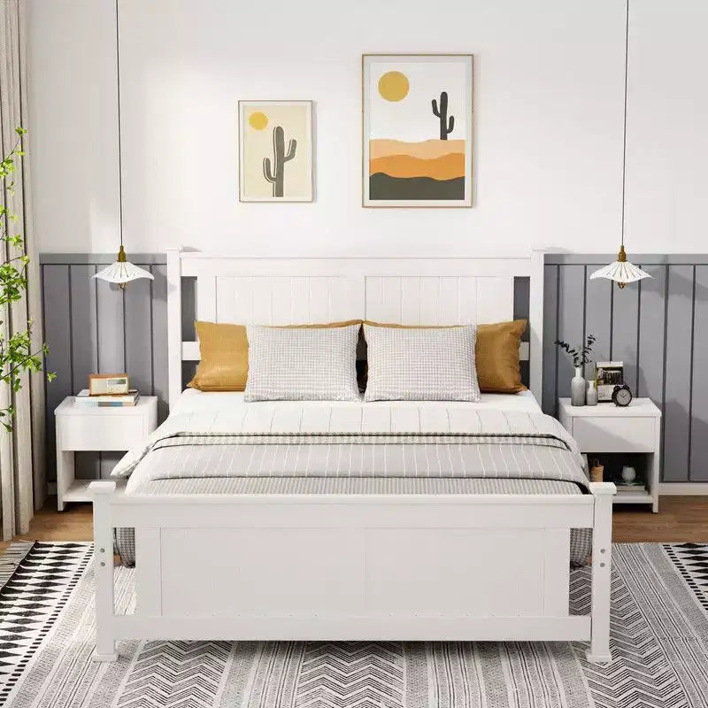 Cadre de lit en bois taille Queen avec tête de lit blanc