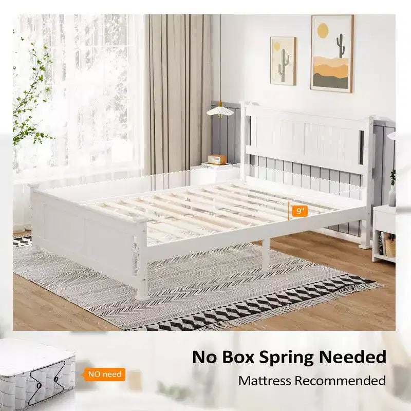 Cadre de lit en bois taille Queen avec tête de lit blanc