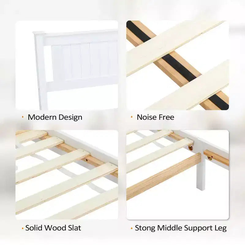 Cadre de lit en bois taille Queen avec tête de lit blanc