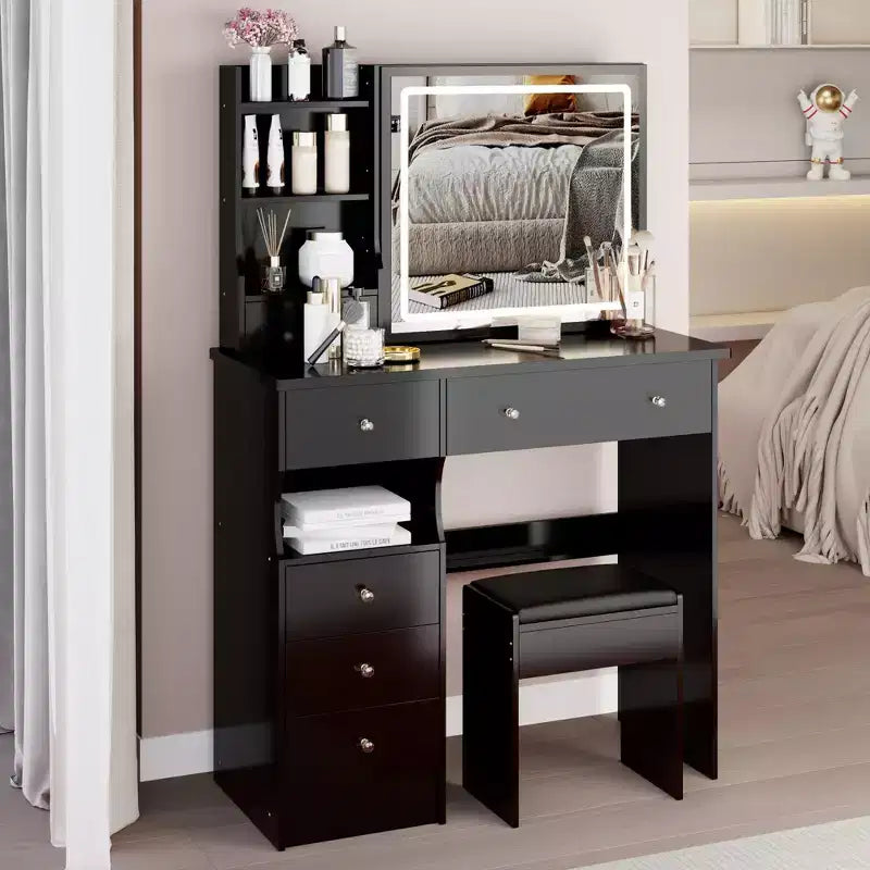 Table et chaise de maquillage avec rangement grande capacité, 37 tiroirs de bureau à gauche