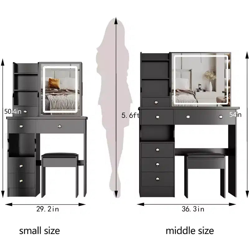 Table et chaise de maquillage avec rangement grande capacité, 37 tiroirs de bureau à gauche