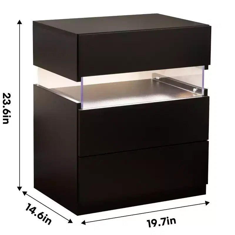 Commode à 3 tiroirs avec LED pour chambre à coucher, tables de chevet avec LED en acrylique