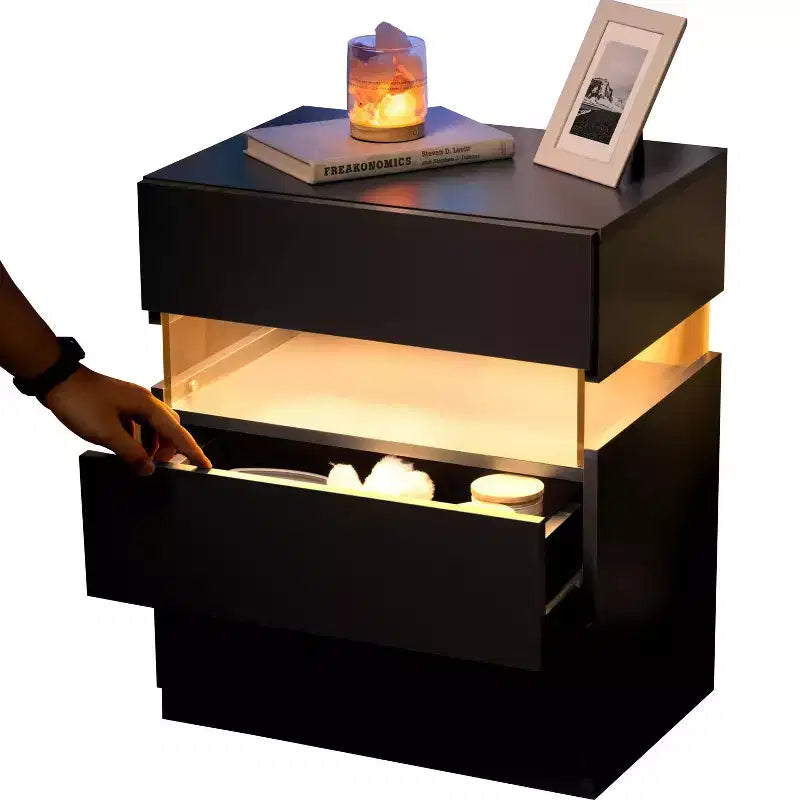 Commode à 3 tiroirs avec LED pour chambre à coucher, tables de chevet avec LED en acrylique