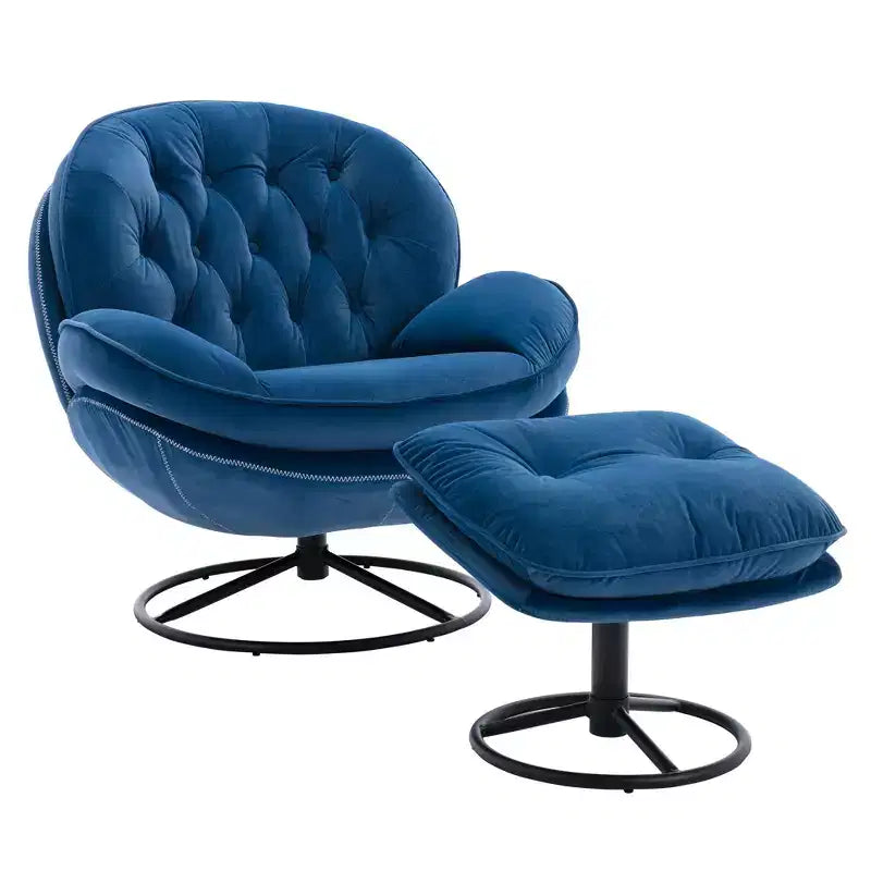 Fauteuil d'appoint en velours avec pouf, fauteuil de salon sans accoudoirs de style moderne du milieu du siècle